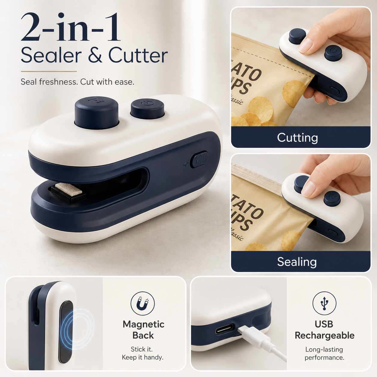 Mini Bag Sealer with Cutter | Keep Snacks Fresh in Seconds