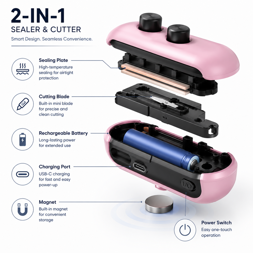 Mini Bag Sealer with Cutter | Keep Snacks Fresh in Seconds